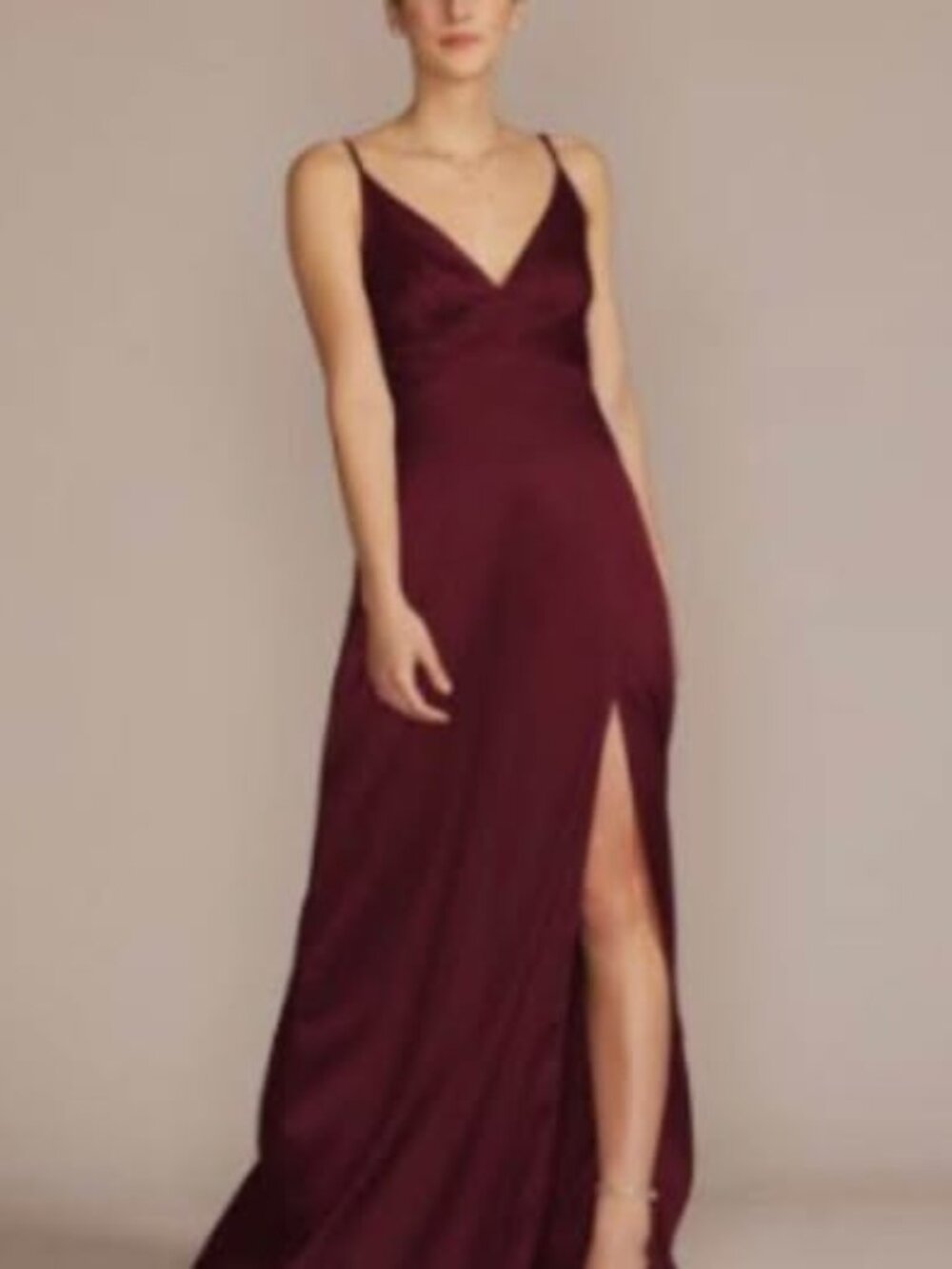 NWOT DB Studio David’s Bridal Wine Satin Empire Waist Bridesmaid Dress Size 10